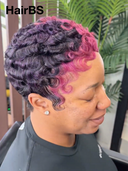 Machine Made finger wave pixie cut wig pink highlight 100% Human Hair