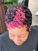 Machine Made finger wave pixie cut wig pink highlight 100% Human Hair