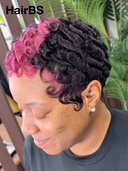 Machine Made finger wave pixie cut wig pink highlight 100% Human Hair