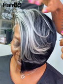 13x4 lace front Wig salt and pepper straight Side Part Half-price BOB 8 inch 100% Human Hair