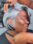 13x4 lace front Wig salt and pepper straight Side Part Half-price BOB 8 inch 100% Human Hair