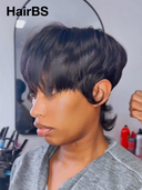Glueless wig pixie black Machine Made straight 100% Human Hair
