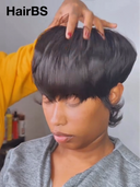 Glueless wig pixie black Machine Made straight 100% Human Hair