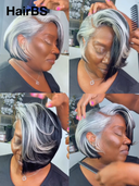 13x4 lace front Wig salt and pepper straight Side Part Half-price BOB 8 inch 100% Human Hair