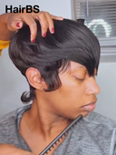 Glueless wig pixie black Machine Made straight 100% Human Hair