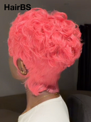 Glueless wig pixie pink Machine Made quick wave easy to go 100% Human Hair