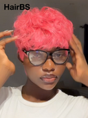 Glueless wig pixie pink Machine Made quick wave easy to go 100% Human Hair