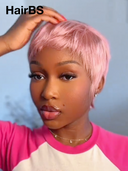 Glueless wig pixie pink Machine Made straight 100% Human Hair