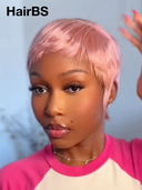 Glueless wig pixie pink Machine Made straight 100% Human Hair