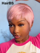 Glueless wig pixie pink Machine Made straight 100% Human Hair