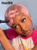 Glueless wig pixie pink Machine Made straight 100% Human Hair