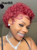 Promotion 13x4 lace front Wig burgundy Half-price pixie curly wave 100% Human Hair