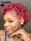 Promotion 13x4 lace front Wig burgundy Half-price pixie curly wave 100% Human Hair