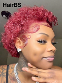 Promotion 13x4 lace front Wig burgundy Half-price pixie curly wave 100% Human Hair