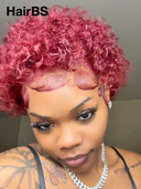 Promotion 13x4 lace front Wig burgundy Half-price pixie curly wave 100% Human Hair