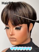 Special Offer ready to go Machine Made blonde highlight Straight Pixie 100% Human Hair