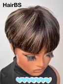 Special Offer ready to go Machine Made blonde highlight Straight Pixie 100% Human Hair