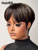 Special Offer ready to go Machine Made blonde highlight Straight Pixie 100% Human Hair