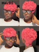 Glueless wig pixie pink Machine Made quick wave easy to go 100% Human Hair
