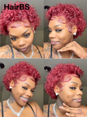 Promotion 13x4 lace front Wig burgundy Half-price pixie curly wave 100% Human Hair
