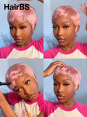 Glueless wig pixie pink Machine Made straight 100% Human Hair