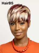 Glueless wig pixie burgundy mxite blonde Machine Made straight 100% Human Hair