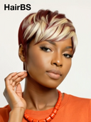 Glueless wig pixie burgundy mxite blonde Machine Made straight 100% Human Hair