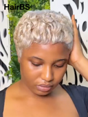 13x4 lace front Wig blonde pixie quick wave 100% Human Hair