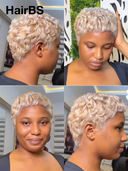 13x4 lace front Wig blonde pixie quick wave 100% Human Hair
