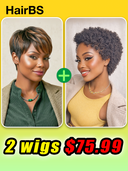 2 wigs $75 pixie Easy to wear machine made straight & afro curly 100% Human Hair
