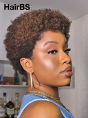 Special Offer Machine Made pixie cut wig afro curly brown 100% Human Hair
