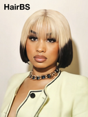 Machine Made BOB 8 inch straight blonde & black with bangs Glueless wig 100% Human Hair