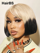 Machine Made BOB 8 inch straight blonde & black with bangs Glueless wig 100% Human Hair