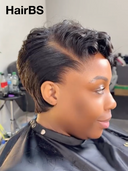 Full lace Pixie cut Wig Natural Black side part 100% Human Hair