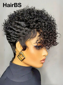 Ready to Go Glueless Wig curly wave pixie black Machine Made 100% Human Hair