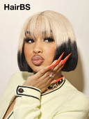 Machine Made BOB 8 inch straight blonde & black with bangs Glueless wig 100% Human Hair