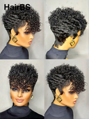 Ready to Go Glueless Wig curly wave pixie black Machine Made 100% Human Hair