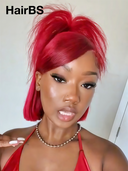 Pre-styled Updo 13x4 Lace Front Wig burgundy Straight bob 12 inch 100% Human Hair