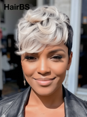 Ready to Go Glueless Wig salt and pepper highlight pixie Machine Made 100% Human Hair