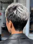Ready to Go Glueless Wig salt and pepper highlight pixie Machine Made 100% Human Hair