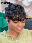 Machine Made $69.99 pixie cut wig black quick wave 100% Human Hair
