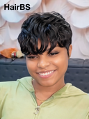 Machine Made $69.99 pixie cut wig black quick wave 100% Human Hair