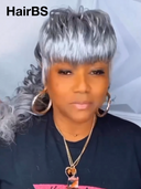 Half-price Wig salt and pepper silver mullet machine made curly 100% Human Hair