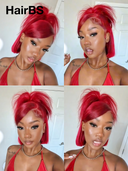 Pre-styled Updo 13x4 Lace Front Wig burgundy Straight bob 12 inch 100% Human Hair