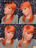 Half-price Wig orange straight mullet machine made 100% Human Hair