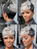 Ready to Go Glueless Wig salt and pepper highlight pixie Machine Made 100% Human Hair