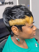 Machine Made straight pixie cut wig honey highlight 100% Human Hair