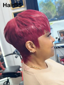 Machine Made straight pixie cut wig rouge highlight 100% Human Hair