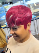 Machine Made straight pixie cut wig rouge highlight 100% Human Hair