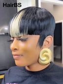 Machine Made straight blonde highlight pixie cut wig Hairstylist's Cut 100% Human Hair